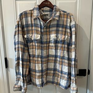 American Eagle Outfitters Men's Blue and Orange Flannel